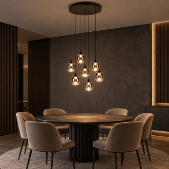 Lucide Lampadario rotondo moderno a LED con 7 diffusori pendenti in vetro Tamino