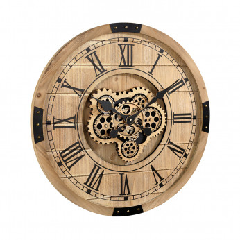 Mascagni Orologio da parete in legno con ingranaggi a vista e numeri romani