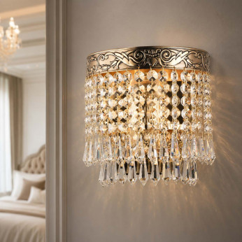 Maytoni Applique classica con dettagli in ottone e pendenti in cristallo Palace
