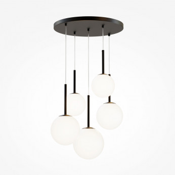 Maytoni Lampada a sospensione moderna in metallo con 5 pendenti in vetro rotondi Basic Form