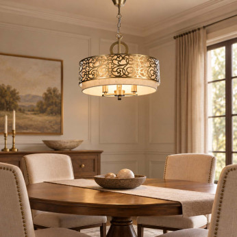 Maytoni Lampadario classico con struttura in metallo e paralume in tessuto Venera