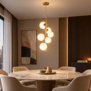 Maytoni Lampadario moderno in metallo con diffusori a grappolo in vetro a boccia Dallas