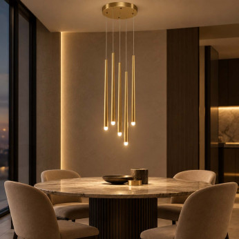 Maytoni Lampadario moderno rotondo con 5 diffusori pendenti a LED tubolari Cascade