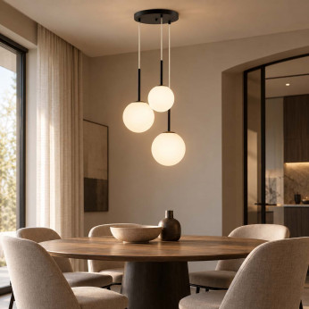 Maytoni Lampadario rotondo moderno in metallo con 3 diffusori a boccia in vetro Basic Form