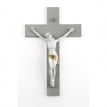 Bongelli Preziosi Crocifisso bianco e oro grande con croce in legno dalle linee moderne 30x48
