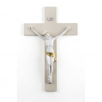 Bongelli Preziosi Crocifisso bianco e oro grande con croce in legno dalle linee moderne 30x48