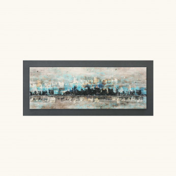Artitalia Quadro tema astratto skyline in rilievo in legno dettagli in argento 100X50