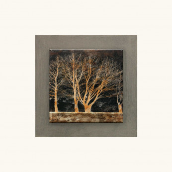 Artitalia Quadretto moderno in legno con paesaggio in rilievo dettagli in argento 35x35