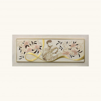 Artitalia Capezzale Sacra Famiglia in rilievo decori resina e foglia oro 155x65