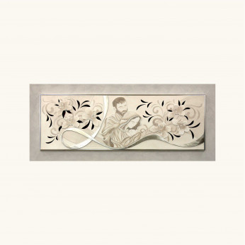 Artitalia Capezzale Sacra Famiglia decori in rilievo in resina e foglia argento 155x65