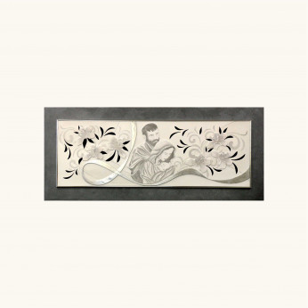 Artitalia Capezzale Sacra Famiglia decori in rilievo in resina e foglia argento 155x65