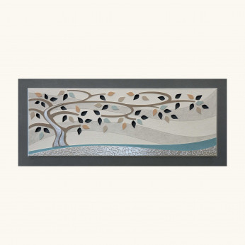 Artitalia Quadro contemporaneo in rilievo e decori in resina e foglia argento 155x65