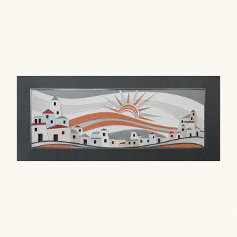 Artitalia Quadro pannello interamente in legno con paesaggio e dettagli in rilievo 155x65