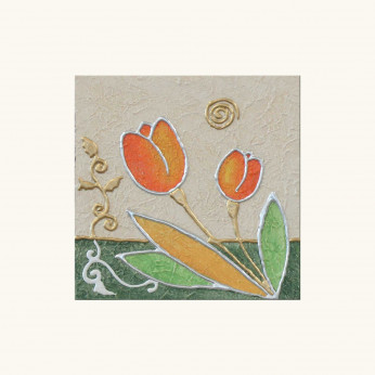 Artitalia Quadretto con tema a Fiori in rilievo decoro materico foglia oro e argento 35x35