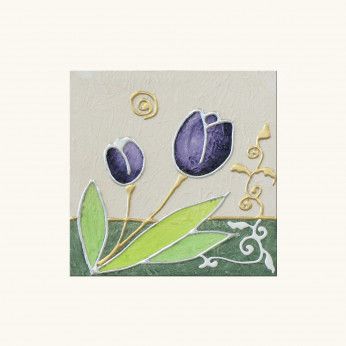 Artitalia Quadretto con tema a Fiori in rilievo decoro materico foglia oro e argento 35x35 