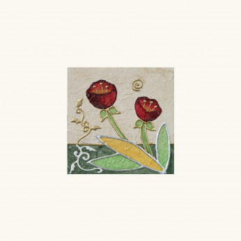 Artitalia Quadretto in rilievo con tema a Fiori decoro materico foglia oro e argento 35x35