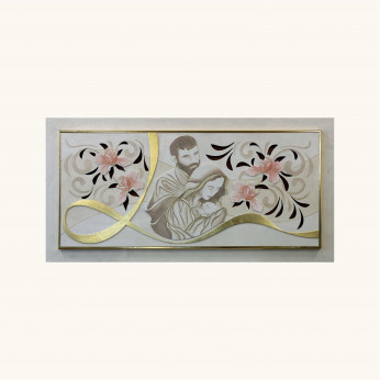 Artitalia Capezzale materico moderno Sacra Famiglia in rilievo con foglia oro 120x60 