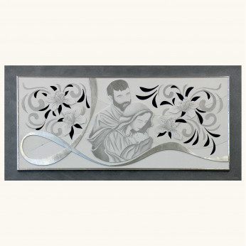 Artitalia Capezzale materico moderno Sacra Famiglia in rilievo con foglia argento 120x60
