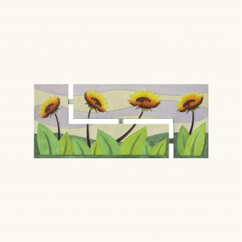 Artitalia Quadro in legno con decori materici floreali e dettagli foglia argento 155x65