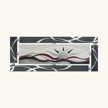 Artitalia Tela dipinta in rilievo decori materici e foglia argento "Sea Sunset II" 150x65 