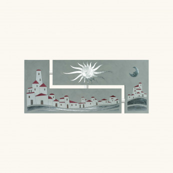 Artitalia Pannello in legno con paesaggio in rilievo con dettagli foglia argento 155x65