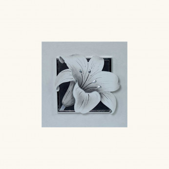 Artitalia Quadretto in legno materico a tema in rilievo floreale foglia argento 35x35 