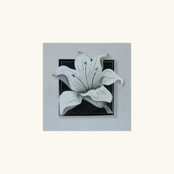 Artitalia Quadretto in legno a tema materico in rilievo floreale foglia argento 35x35 