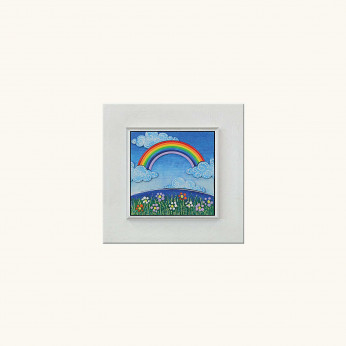 Artitalia Quadretto moderno con tema Primavera materico con colori fluorescenti 35x35
