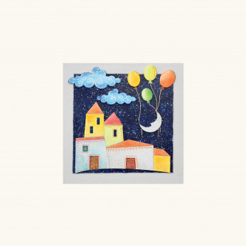 Artitalia Pannello decò materico con paesaggio in rilievo colori fluorescenti 35x35