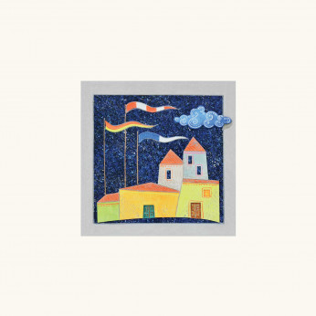 Artitalia Pannello decò in rilievo con paesaggio materico colori fluorescenti 35x35