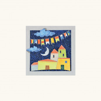 Artitalia Pannello decò in rilievo materico con paesaggio colori fluorescenti 35x35 