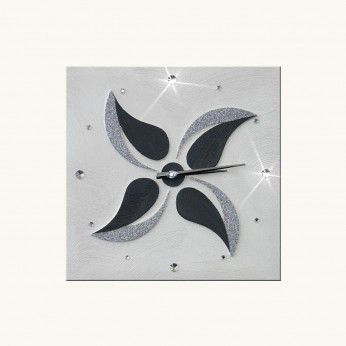 Artitalia Orologio da parete a tema floreale in rilievo decori materici e glitter argento