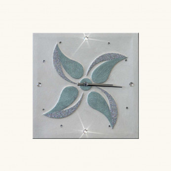 Artitalia Orologio da parete a tema floreale in rilievo decori materici e glitter argento
