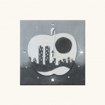 Artitalia Orologio da parete a tema skyline in rilievo decori materici e glitter argento