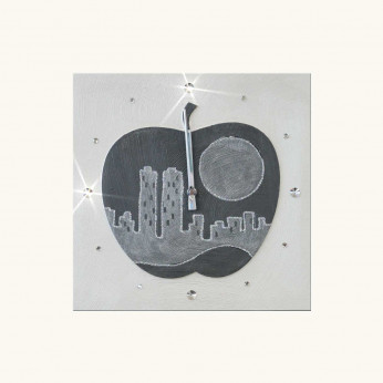 Artitalia Orologio da parete a tema skyline in rilievo decori materici e glitter argento 