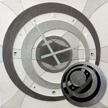 Artitalia Orologio da parete moderno in legno decoro materico e foglia argento "Planet"