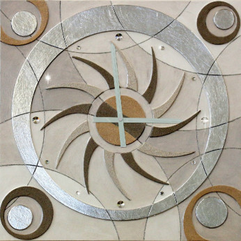 Artitalia Orologio da parete moderno in rilievo decori materici e foglia argento "Astral"