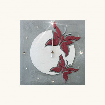 Artitalia Orologio da parete a tema Farfalle in rilievo decori materici e glitter argento
