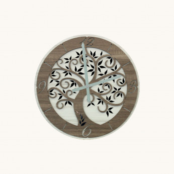 Artitalia Orologio da parete in legno con albero della vita con dettagli foglia argento