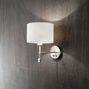 Perenz Applique cromo spazzolato con paralume in tessuto e braccio luminoso a LED Round Hotel