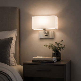 Perenz Applique moderna da camera cromo spazzolato con paralume in pvc Para Hotel