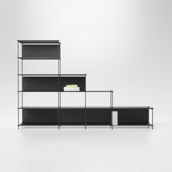 Pezzani Libreria componibile moderna con varie altezze e scaffalature a vista in acciaio Musa
