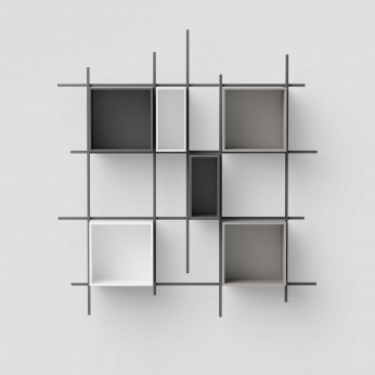 Pezzani Libreria da parete in acciaio tubolare con contenitori in legno di design Libra