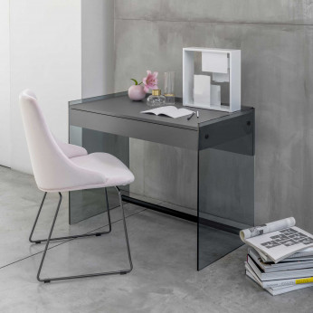 Pezzani Scrivania con struttura in vetro top e cassetto in legno MyDesk