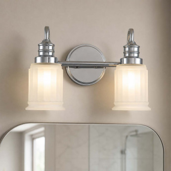 Quoizel Applique LED moderna per bagno in acciaio con 2 diffusori in vetro Swell