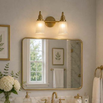 Quoizel Applique LED moderna per bagno in acciaio con 2 diffusori in vetro Swell