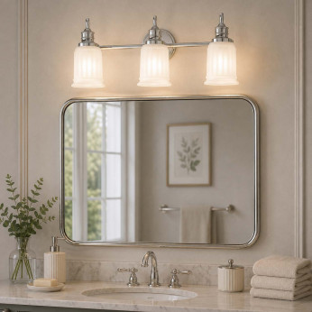 Quoizel Applique LED moderna per bagno in acciaio con 3 diffusori in vetro Swell