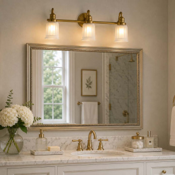 Quoizel Applique LED moderna per bagno in acciaio con 3 diffusori in vetro Swell
