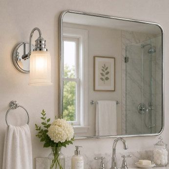 Quoizel Applique LED moderna per bagno in acciaio e diffusore in vetro a 1 luce Swell