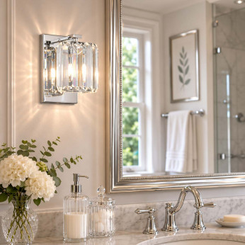 Quoizel Applique moderna per bagno con struttura in acciaio e diffusore in vetro Divine